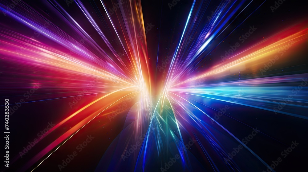 Vibrant Light Trails and Stars Dance in Abstract Rainbow Symphony on Dark Background