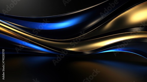 Elegant Abstract Black and Gold Background with Intricate Blue Accents for Sophisticated Designs