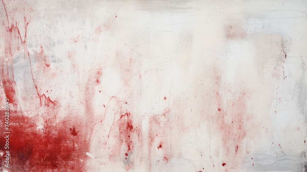 Fototapeta premium Abstract Expressionist Painting: Vivid Red Streaks on White Cement Wall Background
