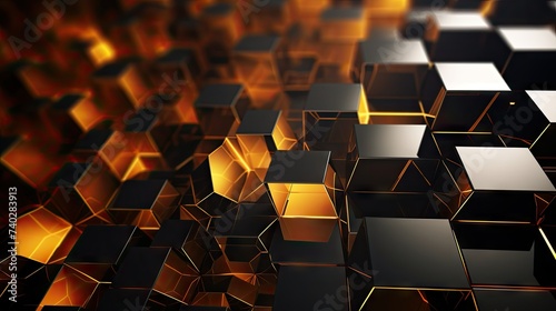 Elegant Black and Gold Honeycomb Cube with a Futuristic Metallic Design