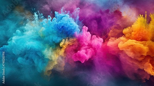 Vibrant Colorful Smoke Explosion Background with Abstract Dust Particles