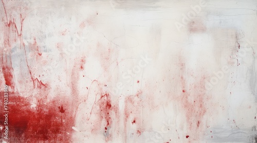 Abstract Expressionist Painting: Vivid Red Streaks on White Cement Wall Background