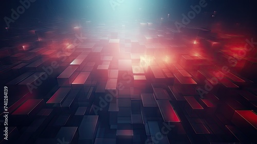 Dynamic Abstract Composition with Vibrant Blue and Red Geometric Shapes on Dark Background
