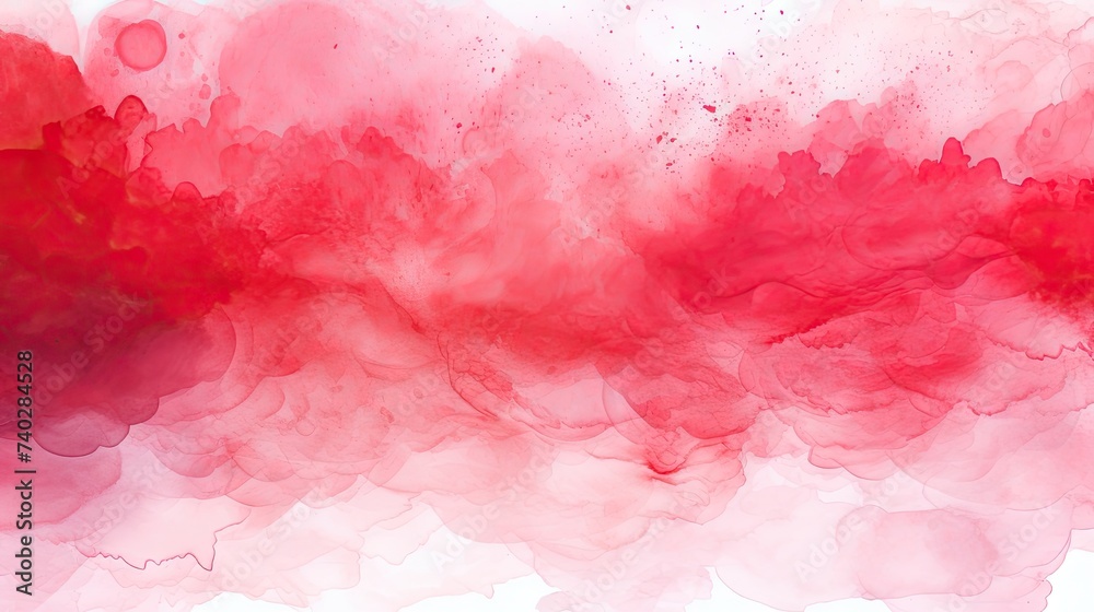 Vibrant Red and Pink Watercolor Paint Splashes on Clean White Background