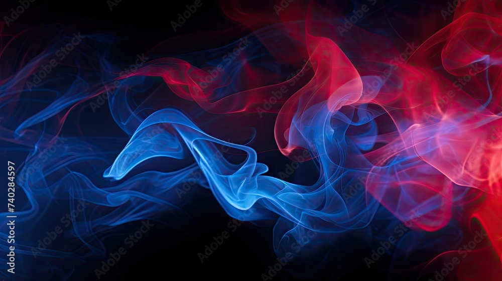 Dynamic Red Blue Smoke Swirling in Darkness - Abstract Background