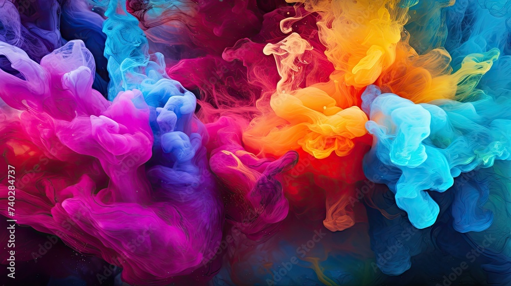 Vibrant Abstract Acrylic Paint Swirls and Whirls in Water Creating Colorful HD Wallpapers - obrazy, fototapety, plakaty 