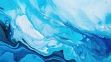 Dynamic Blue and White Abstract Painting with Marble-Like Fluid Design and Organic Shapes