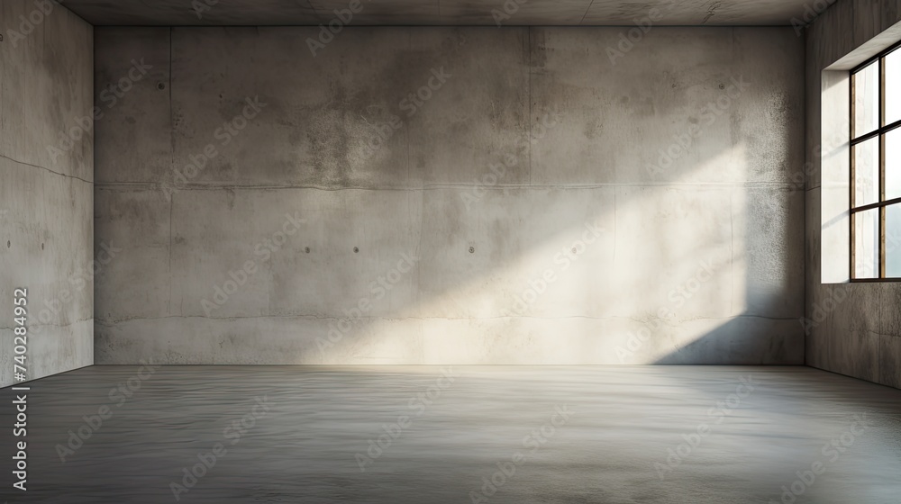Urban Minimalism: Serene Room with Window, Casting Shadows on Concrete Wall Urban Minimalism: Serene Room with Window, Casting Shadows on Concrete Wall