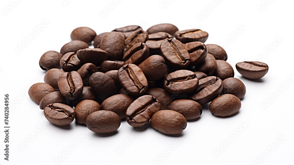 Rich Aroma & Flavor: Abundance of Coffee Beans on a Crisp White Surface Rich Aroma & Flavor: Abundance of Coffee Beans on a Crisp White Surface
