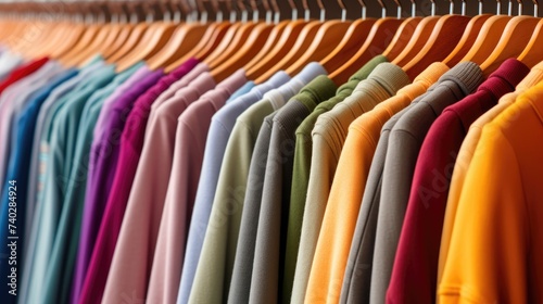Vibrant Collection of Colorful Shirts Hanging on a Rack for Fashion Retail Display