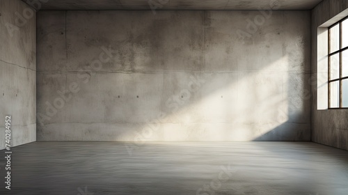 Urban Minimalism  Serene Room with Window  Casting Shadows on Concrete Wall