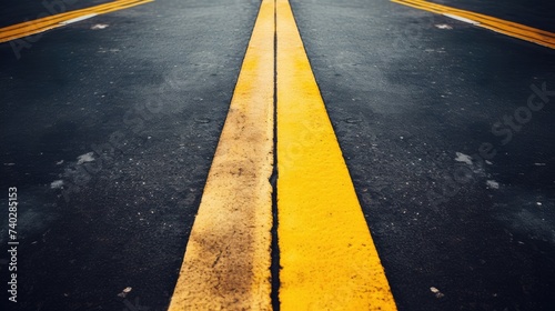 Vibrant Yellow Road Markings on Urban Asphalt Street Top View © StockKing