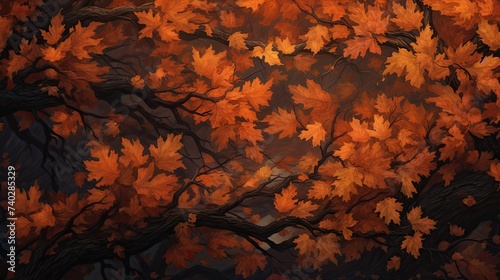 Vibrant Orange Autumn Leaves on Tree Branches in the Fall Seasonal Transformation