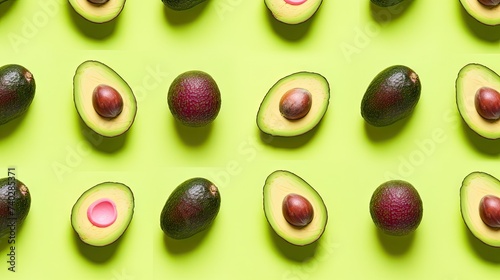 Vibrant Avocados Arranged on a Fresh Green Background, Perfect for Summer Recipes