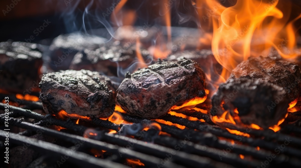Intense Heat: Close-Up of a Barbecue Grill Pit Loaded with Glowing Hot Charcoal Briquettes Intense Heat: Close-Up of a Barbecue Grill Pit Loaded with Glowing Hot Charcoal Briquettes