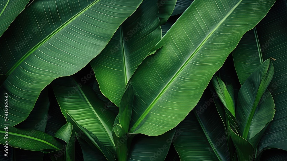 Obraz premium Vibrant Green Banana Leaves Creating a Lush and Tropical Background Vector Illustration
