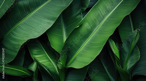 Vibrant Green Banana Leaves Creating a Lush and Tropical Background Vector Illustration