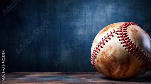Baseball Ball and Glove Against Dark Texture Background for Sport Graphic Design photo