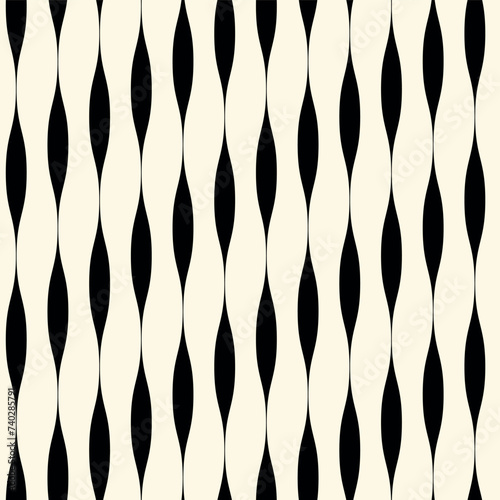 Retro geometric 70s black and cream waves mid century seamless pattern