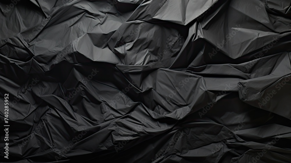 Abstract Dark Elegance: Black Crumpled Paper Texture with Artistic Folds for Unique Background Design