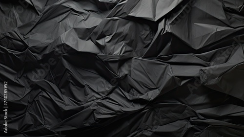 Abstract Dark Elegance: Black Crumpled Paper Texture with Artistic Folds for Unique Background Design