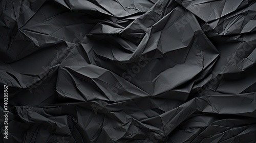 Dynamic Black Crumpled Paper Texture  Abstract Background of Creased Dark Paper Sheets