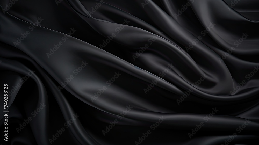 Luxurious Black Silk Fabric Background with Elegant Textured Detail for Design Projects