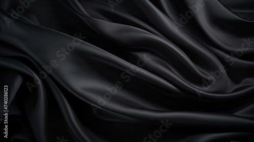 Luxurious Black Silk Fabric Background with Elegant Textured Detail for Design Projects