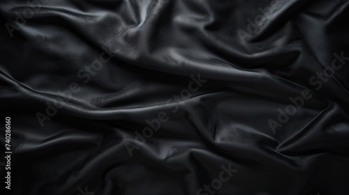 Luxurious Black Velvet Textured Background, Elegant Dark Leather Close-up Design