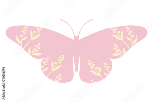 Colorful winged insect butterfly with wild herbs, meadow plants. Vector graphics.