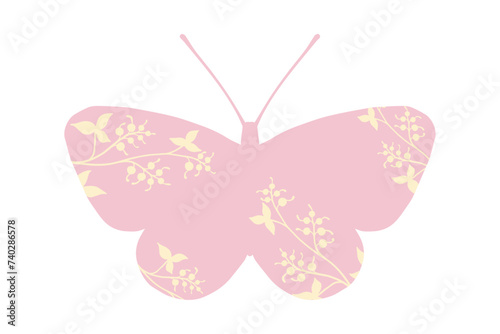 Colorful winged insect butterfly with wild herbs, meadow plants. Vector graphics.