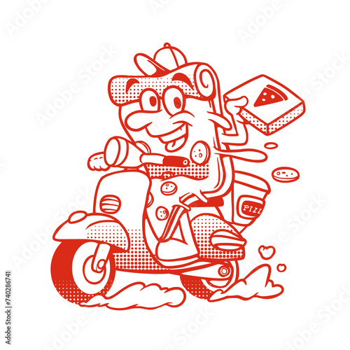 Pizza Delivery Scooter Mascot Cartoon Vector

