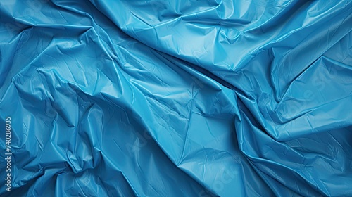 Vibrant Blue Crumpled Leather Texture Background Close-Up Detail