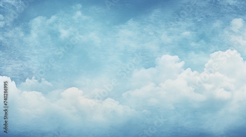 Serene Blue Sky with Fluffy White Clouds Creating a Peaceful Vintage Background