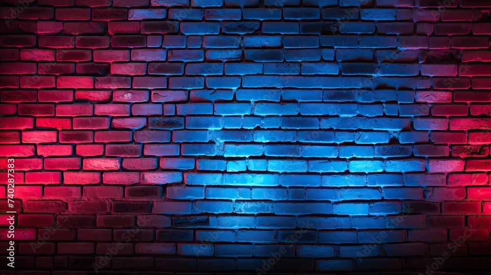 Vibrant Neon Lights Illuminate Brick Wall Creating a Modern Urban Aesthetic