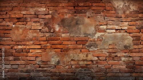 Weathered Brick Wall Texture Showing Signs of Decay and Wear with Numerous Cracks and Imperfections