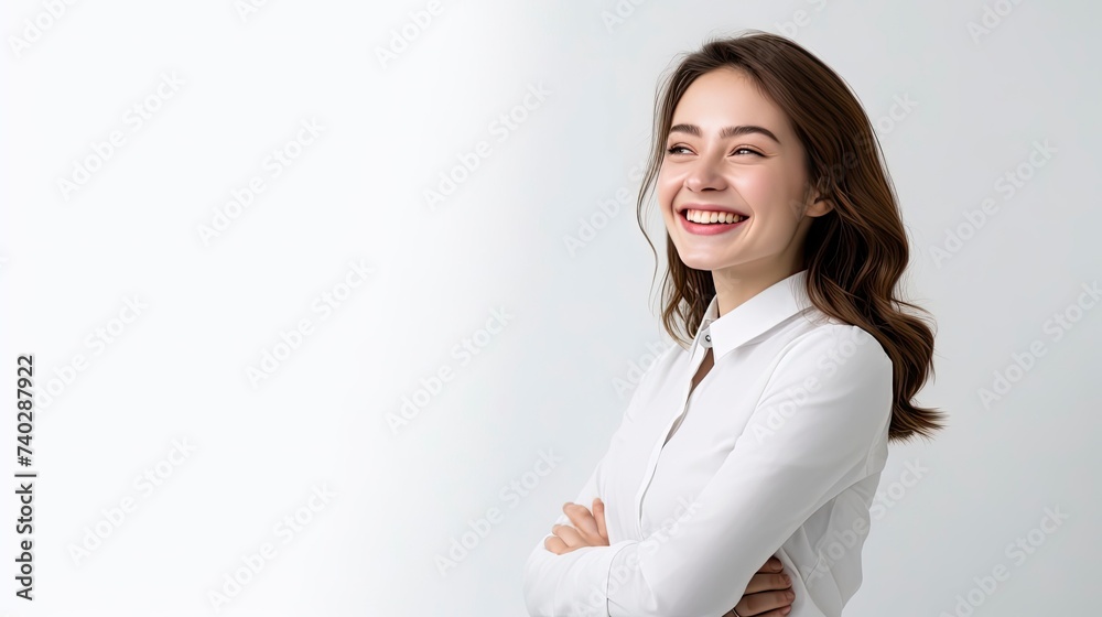 Beautiful smiling girl in a white blouse on a white background Beautiful smiling girl in a white blouse on a white background