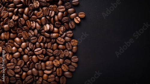 Aromatic Coffee Beans Scattered on Elegant Black Background with Space for Customization