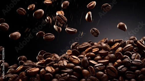 Enchanting Coffee Beans Cascading in Mid-Air Against a Dark Background