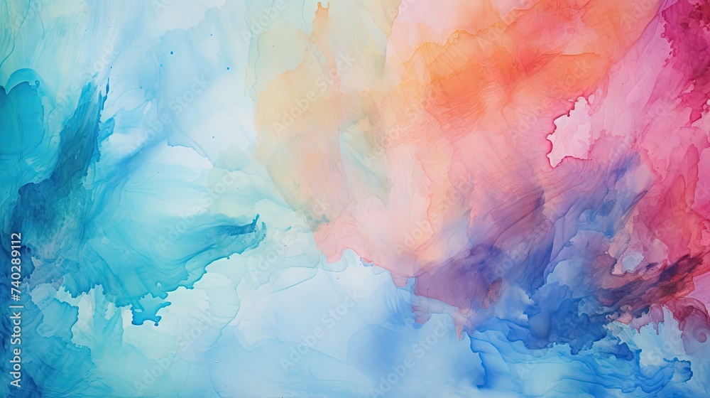 Vibrant Abstract Artwork with Colorful Brush Strokes and Watercolor Paint Splatters