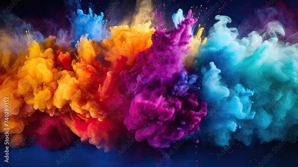 Vibrant Colorful Smoke Explosion on a Mysterious Dark Background Vibrant Colorful Smoke Explosion on a Mysterious Dark Background