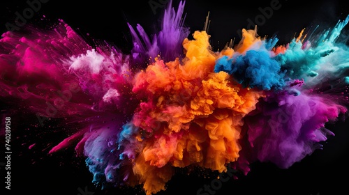 Vibrant Burst of Multicolored Powder Suspended in Dramatic Darkness