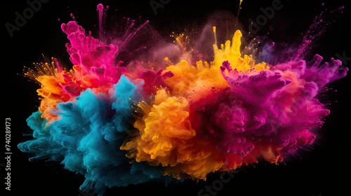 Vibrant Color Powder Bursting in Dynamic Explosion on Dark Background