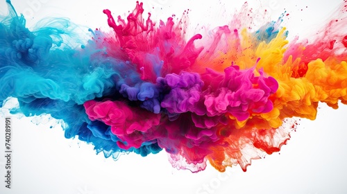 Vibrant Color Powder Burst on Clean White Surface for Artistic Design Project photo