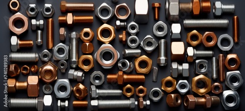 Industrial Nuts and bolts flat design pattern background. Nuts and bolts texture