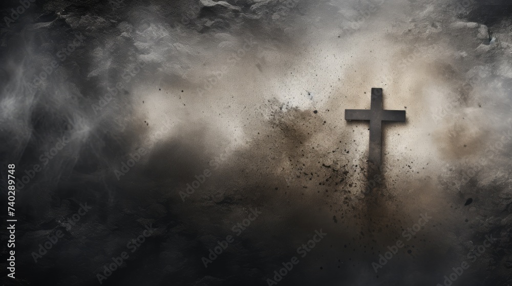 A Cross Symbolizing Religion and Sacrifice in a Dark Room