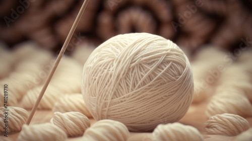 Cozy Ball of Cream Yarn and Crochet Hook for Crafting a Warm Winter Scarf