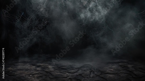 Eerie Dark Room Filled with Mysterious Smoke for Halloween Background