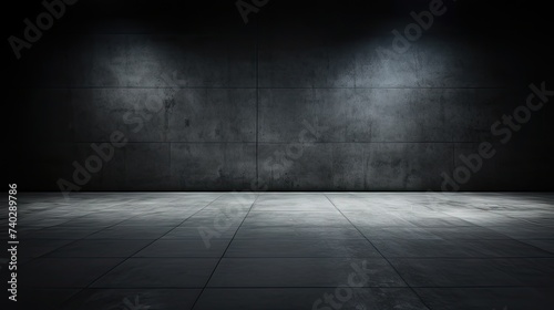 Lonely Spotlight Illuminating Dark Cement Room in Intense Contrast © StockKing