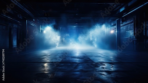 Eerie Dark Room with Ceiling Smoke - Mysterious Studio Interior with Haunting Atmosphere © StockKing